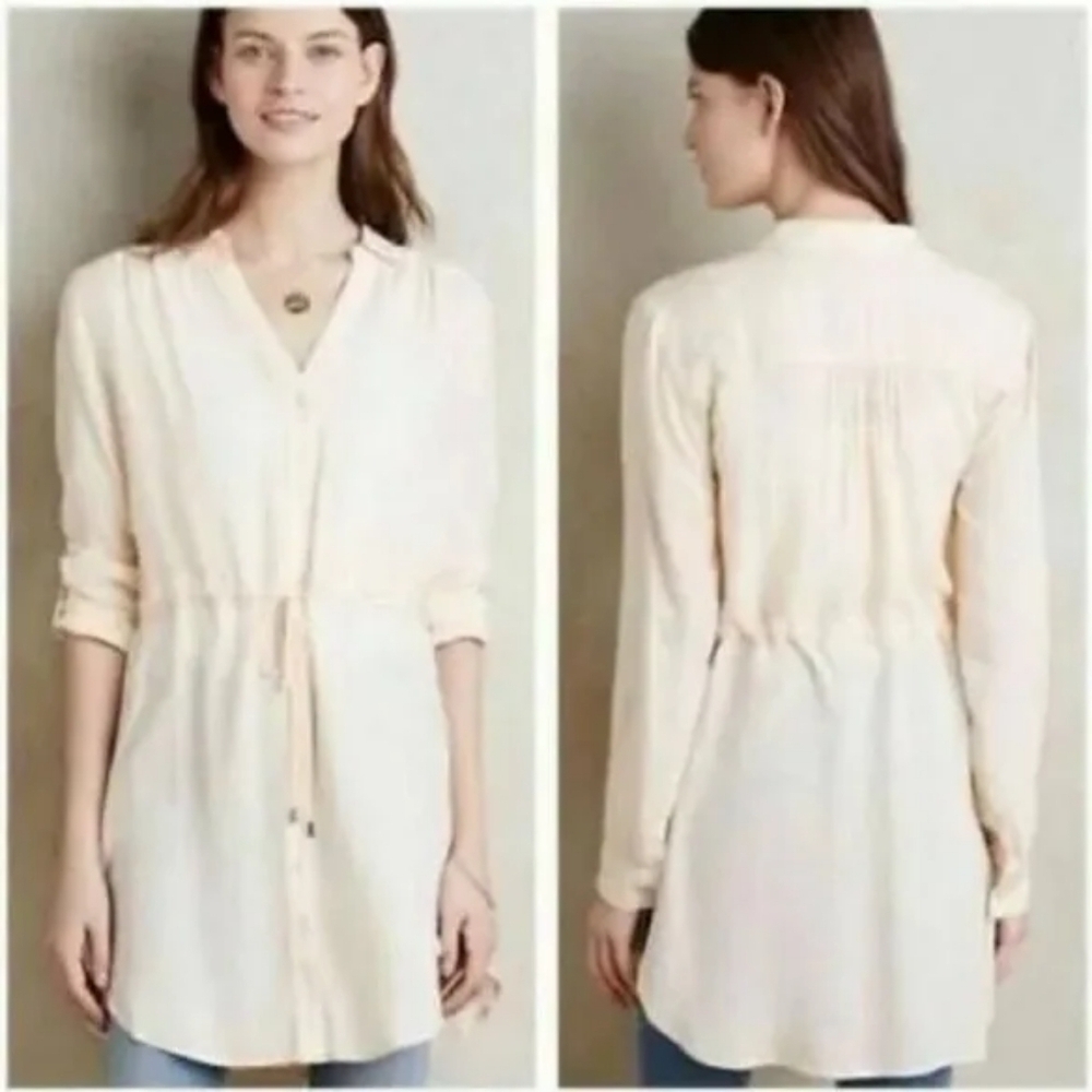 Anthropologie HD In Paris Carmina Tie-Waist Tunic Top - Cream - Size Medium